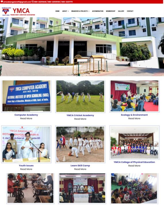 YMCA Bangalore community programs, facilities, and activities showcased on the official website