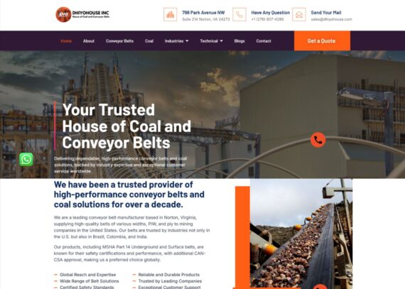 Dhiyohouse Inc industrial conveyor belt manufacturer website showcasing global conveyor solutions